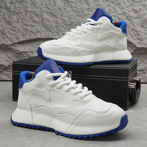 Chaussures décontractées élégantes, baskets blanches authentiques à semelle souple, baskets de sport tendance à semelle épaisse rehaussante en cuir souple - Product Image 5