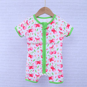 YiYing Unisex Pink Floral Print Bamboo Baby Romper 0-24 Bulan Setelan Pakaian Musim Panas Lengan Pendek dengan Resleting - Product Image 4
