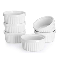 Ensemble de 6 ramequins en grès porcelaine blancs de 6 oz, résistants au four, non toxiques, compatibles lave-vaisselle, élégants, pour pouding et crème brûlée