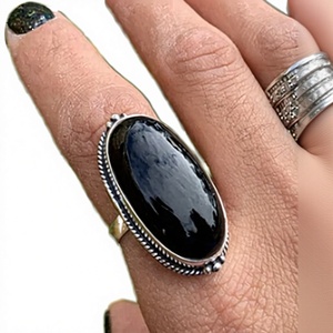 Anillo de Compromiso Ailmay de Plata de Ley 925 con Baño de Platino, Corazón Romántico de Ónix para Mujer, Anillo de Boda, Regalo de San Valentín - Product Image 3