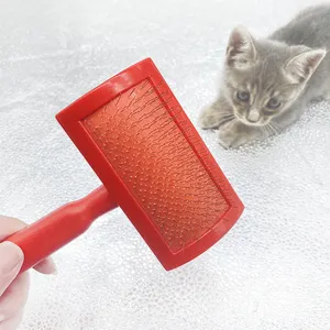 Factory OEM ODM Custom Logo Self Cleaning Red Color Cat Needle Brush Dog Pet Hair Grooming Slicker Brush
