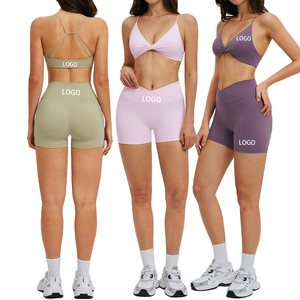 Ensemble de yoga pour femmes à séchage rapide, soutien-gorge de sport à maintien élevé et short de cyclisme taille haute, 2 pièces, pour la gym, la course et l'entraînement - Product Image 1