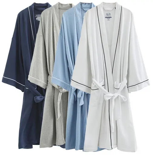 A buon mercato cialda maglia kimono accappatoio in solido e stampato e modello di taglio