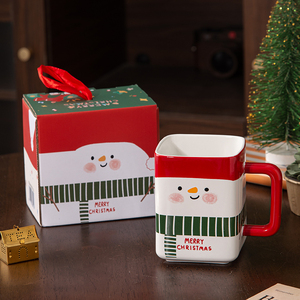Taza Cuadrada de Porcelana Personalizada con Diseño de Papá Noel y Muñeco de Nieve, 400 ml, Apta para Lavavajillas y Microondas, con Asa, Bonito Regalo de Navidad - Product Image 3