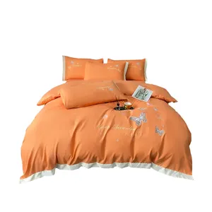 2022 New Carbon Brushed Embroidery Four-piece Bedding Set Bed Sheet Comforter
