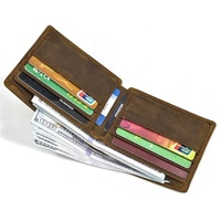 Dompet Kulit Sapi Asli Pria, Dompet Pendek Kulit Sapi, Tempat Kartu, Khorse Pendek, Kulit Kuda Gila Sederhana, Cokelat