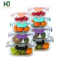 Récipient de stockage des aliments en verre carré Snap-Lock School Kitchen Camping Picnic Glass Lunch Box