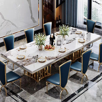 Ensemble de table à manger moderne de luxe en marbre et acier inoxydable doré pour hôtel et usage domestique