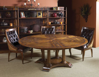 Table à manger ronde extensible rustique avec pieds en colonne à 6 segments, base en forme d'étoile et pieds en bloc côtelé
