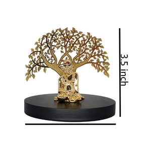 Statue d'Idole du Seigneur Krishna Gracieuse, Assise, en Acier Inoxydable Doré, Artisanat sur Arbre, 3,5 Pouces, Décoration Parfaite pour Temple Domestique, Mariage - Product Image 6