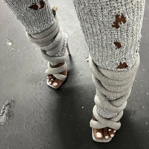 Fancy Design Custom Colors Solid Square Toe Stiletto Sandals Women Summer Cross Puffy Straps High Slim Heel <b>Shoes</b> - Product Image 3