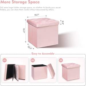 Otomana de Almacenamiento en Forma de Cubo, Otomana Plegable Acolchada de Terciopelo con <span class=keywords><strong>Tapa</strong></span>, Reposapiés con Asiento Acolchado para Dormitorio (Rosa, Mediano) - Product Image 4