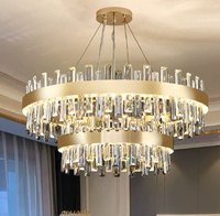 Lustre rectangulaire en acier avec cristaux K9, finition dorée, hauteur réglable, télécommande, éclairage de plafond à intensité variable pour îlot de cuisine