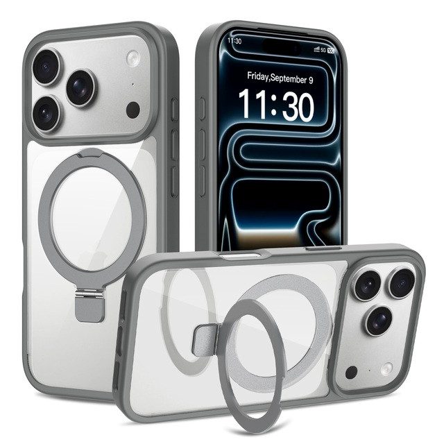 2.0mm Transparent Back Panel Invisible Magnetic Stand Mobile Phone Case for iPhone 18 17 16 15 Pro Max Shockproof Luxury Cover