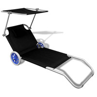 Chaise de plage pliante extérieure avec roue, chaises longues de plage parasol