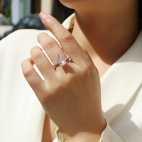 Bague en Moissanite Argentée Forme Poire Sertie de Griffes Micro-Pavé Demi-Bague Classique pour Femme Cadeau de Mariage