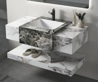 Nouvelle Vanité de Salle de Bain Murale Facile à Nettoyer avec Lavabo en Céramique Gris Ardoise Fritté, Miroir LED et Meuble Résistant à l'Eau