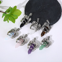 Bestseller - Pendentif vintage en améthyste naturelle, quartz rose, œil de tigre ; Collier dragon volant Skypterodactyl
