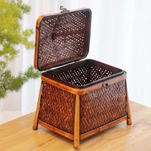 <b>Bamboo</b> Woven Storage Box Rectangle Handmade Food <b>Container</b> Gift Use - Product Image 4