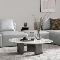 Table basse moderne ronde en pierre frittée avec plateau en verre fusionné et structure en acier inoxydable pour salon