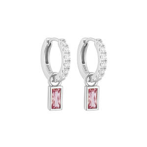 Pendentif carré en zircon rose en argent sterling S925 original, version cuivre personnalisable, boucles d'oreilles en argent plaqué or 14 carats pour femmes - Product Image 1