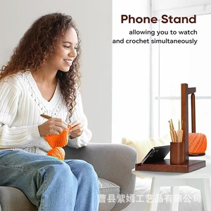 Wooden Yarn Rack Rotatable <b>Desktop</b> Knitting <b>Shelf</b> With Hook For Craft Storage - Product Image 4
