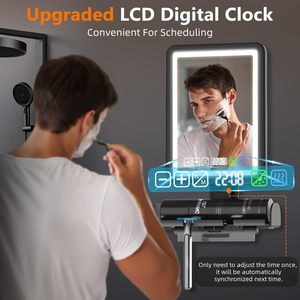 Shower Mirror Fogless for Shaving,<b>LED</b> Heated Rechargeable Fogless Mirror for Shower with Digital <b>Clock</b>&Storage Tray for Shaving - Product Image 3