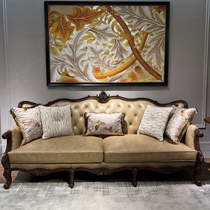 Juego de Sofás de Cuero Genuino de Nogal Clásico de Lujo Europeo, Adecuado para Salas de Estar, Hoteles y Apartamentos - Product Image 2