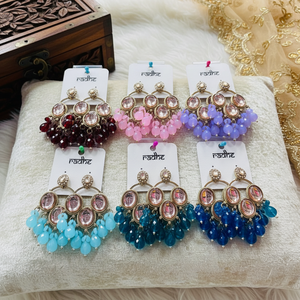 Pendientes colgantes de cuentas y piedra Kundan chapados en oro Joyería fina 11103271GRR - Product Image 3