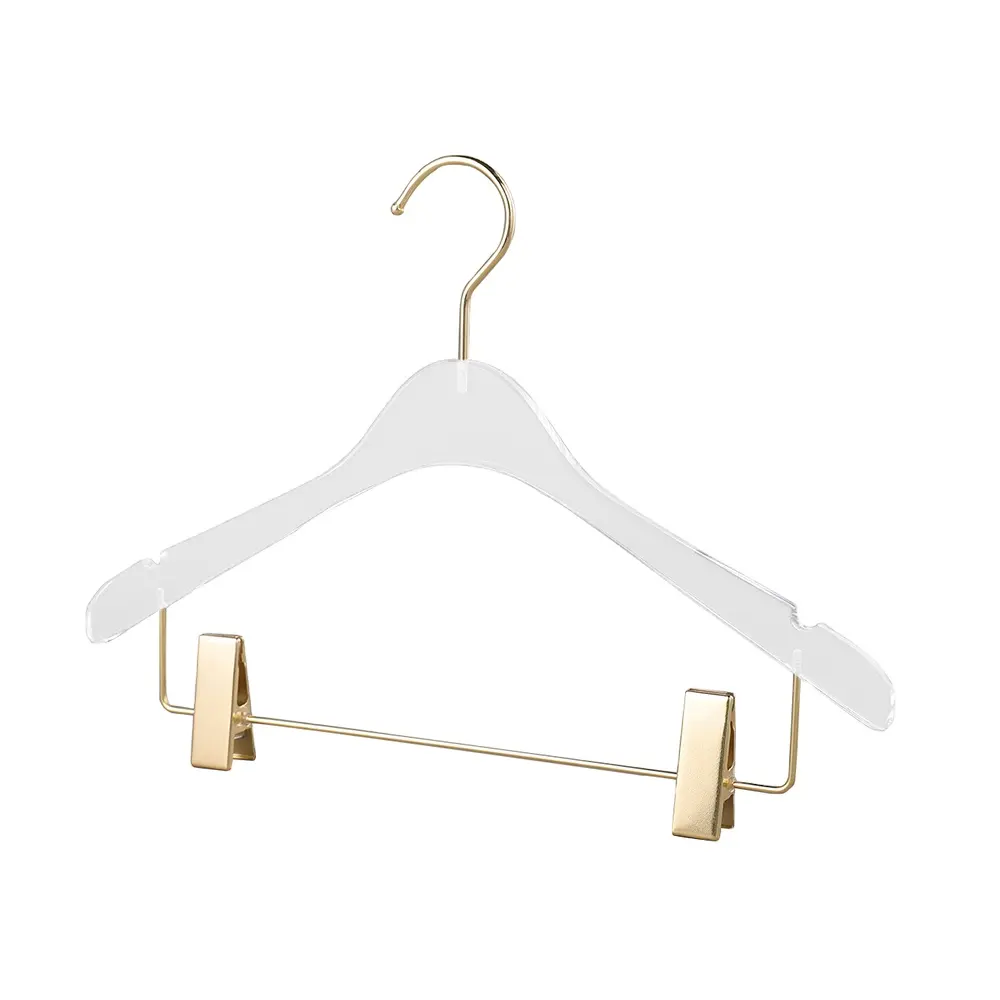 Multifunction clear plastic clothes hanger transparent acrylic shirts clips pants with gold hook clothing hangers