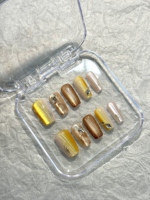 Ongles press-on de luxe dorés dégradés, forme cercueil stiletto mi-longue, faits à la main, professionnels, moulés en 3D, pour salon de manucure
