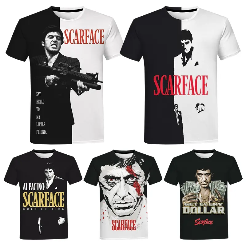 Scarface 3D Printed Shirt for Men All Over Print Tee Graphic Tops Hip Hop Tony Montana Custom Digital Printing T Shirt Clothing