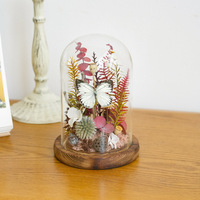 TC Fleurs séchées réelles, fleurs éternelles conservées, papillon, micro-paysage, plantes dans un dôme en verre, cadeaux de Noël, décoration de la maison