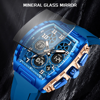 Montre-bracelet multifonction carrée FB0096 avec affichage numérique et analogique, étanche, en silicone, simple et double affichage