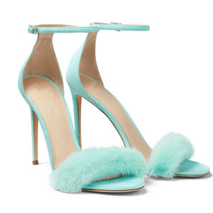 حذاء نسائي أزرق مثير موديل 2023 بكعب عالي وجميل من الفراء, صندل نسائي جذاب بكعب عالي مناسب للحفلات ، حذاء أنيق يغطي الكاحل - Product Image 5