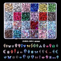 Strass en résine 3D de haute qualité, 24 compartiments, formes et couleurs variées, pour DIY, effet diamant, cristal K9, pour ongles