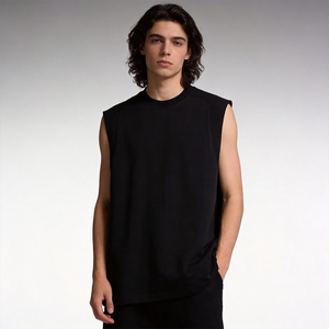 Camiseta sin mangas personalizada para hombre, de algodón, con logo bordado, estilo hip hop, oversize, cuello redondo, sin mangas, de gran gramaje - Product Image 2