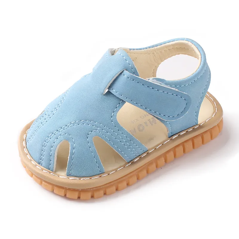 Candy color baby sandals soft sole leather walking shoes with sound