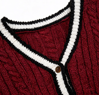 Cardigan en maille torsadée à col en V pour femme, avec bordure contrastante, boutons, poches plaquées, coupe ample, manches longues, vêtement décontracté, marque privée