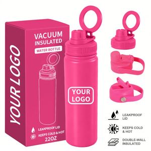 Bouteille d'eau sport isotherme en acier inoxydable avec couvercle magnétique et support pour téléphone, logo personnalisé, 22 oz - Product Image 1