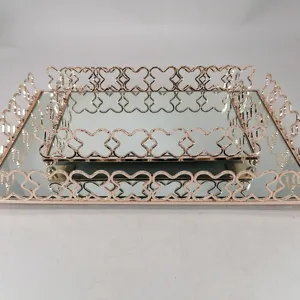 Vanity Tròn Hoặc Vàng Kim Loại Gương Tray Cho Đám Cưới Trang Trí Tray Cao Cấp Phục Vụ Mâm Bằng Bạc Buổi Chiều Trà Bánh Đứng khay