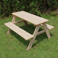 Banc de pique-nique en bois Merry Garden, table de pique-nique d'extérieur en pin massif avec bancs intégrés pour jardin, patio, camping