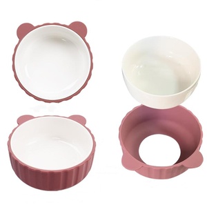 Cuencos de <span class=keywords><strong>porcelana</strong></span> para niños Friends, funda de silicona, apto para microondas, lavavajillas, <span class=keywords><strong>vajilla</strong></span> antideslizante para aperitivos y sopa para niños pequeños y bebés - Product Image 1