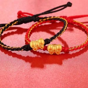 Xinfly Au999 Real Pure 24K Gold Bow Charm <b>Bracelet</b> Fine Jewelry Women <b>Red</b> String <b>Bracelets</b> - Product Image 3