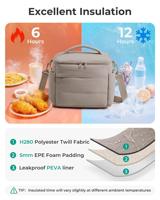 Boîte à lunch isotherme pliable pour femme, mignonne, matelassée, légère, rembourrée, réutilisable, sac isotherme pour le travail, le pique-nique, les voyages