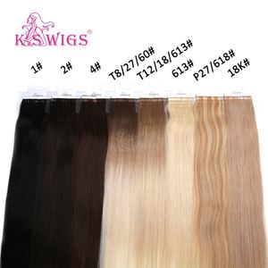 Extensiones de cabello humano KSWIGS 9-12A, virgen, con cinta adhesiva, cutícula alineada, doble capa, invisibles, con base de PU. - Product Image 6
