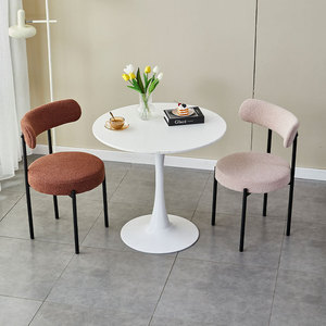 <strong>Cream</strong> Lamb Fleece <strong>Cream</strong> Lamb Fleece <strong>Dining</strong> <strong>Chair</strong>, Curved Backrest with <strong>Black</strong> Metal Legs, for Cafe Salon Restaurant Home - Product Image 3