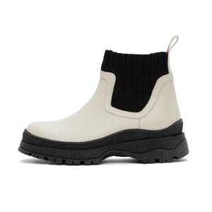 <span class=keywords><strong>Bottes</strong></span> Chelsea en <span class=keywords><strong>cuir</strong></span> crème pour femmes, semelle épaisse à crampons, revers tricoté, chaussures confortables pour l'automne et l'hiver, usage quotidien, bureau, extérieur, vente en gros OEM ODM - Product Image 1