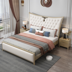 Cadre de lit capitonné de luxe, lit king size moderne avec tête de lit à volants pour mobilier de chambre, velours doux et confortable - Product Image 1