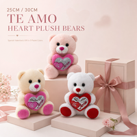 Ours en peluche espagnol Te Amo de 25 cm et 30 cm, cœur argenté métallique, animaux en peluche doux, cadeau de la Saint-Valentin pour petite amie